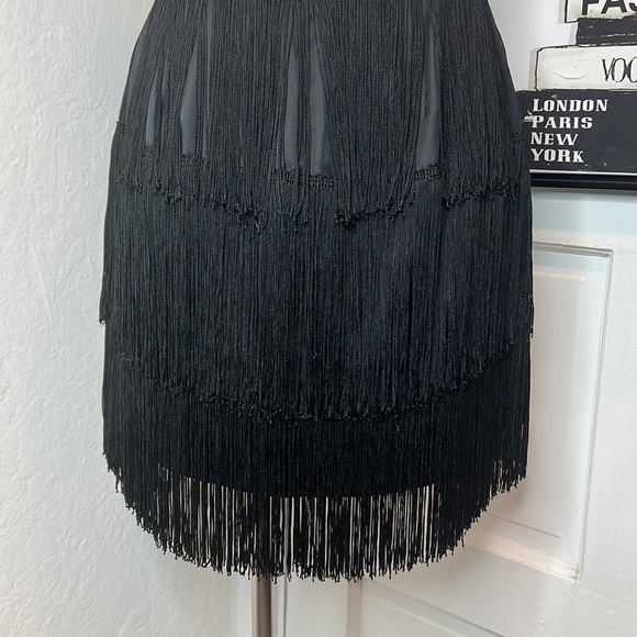 Aritzia Babaton Mirage Black Fringe Mini Skirt Size 4 - Picture 7 of 9